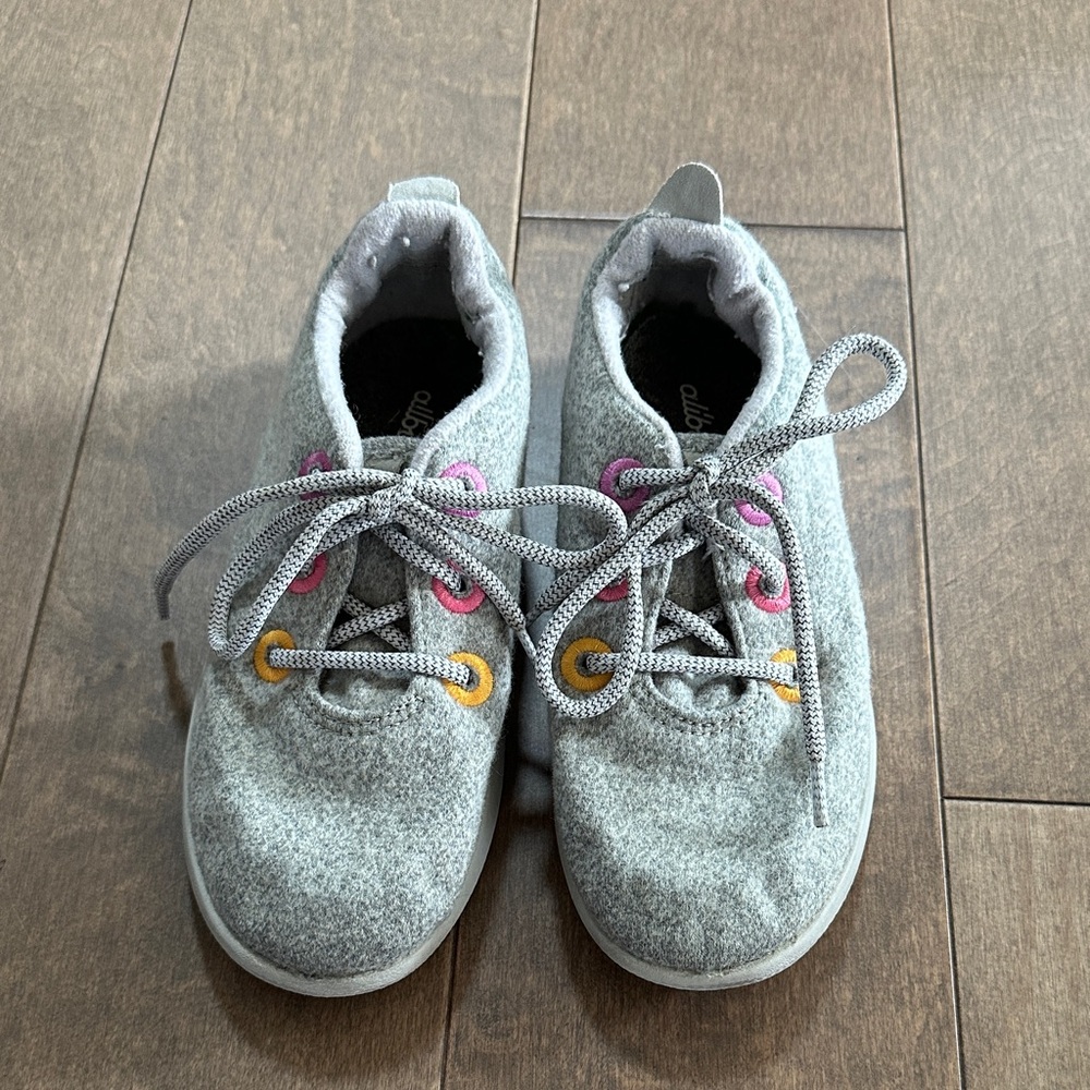 Allbirds Kids Sneakers in Gray with Pink and Yellow Details